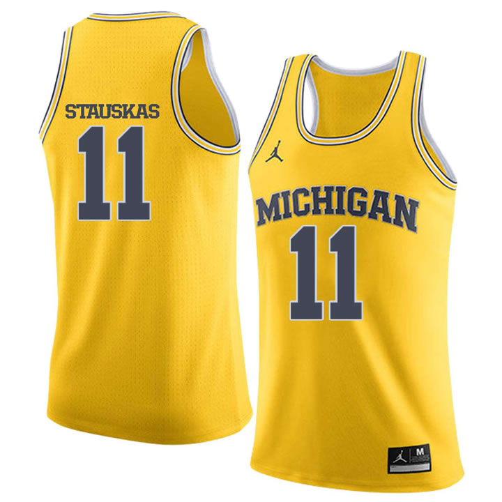 University of Michigan #11 Nik Stauskas Yellow College Basketball Jersey